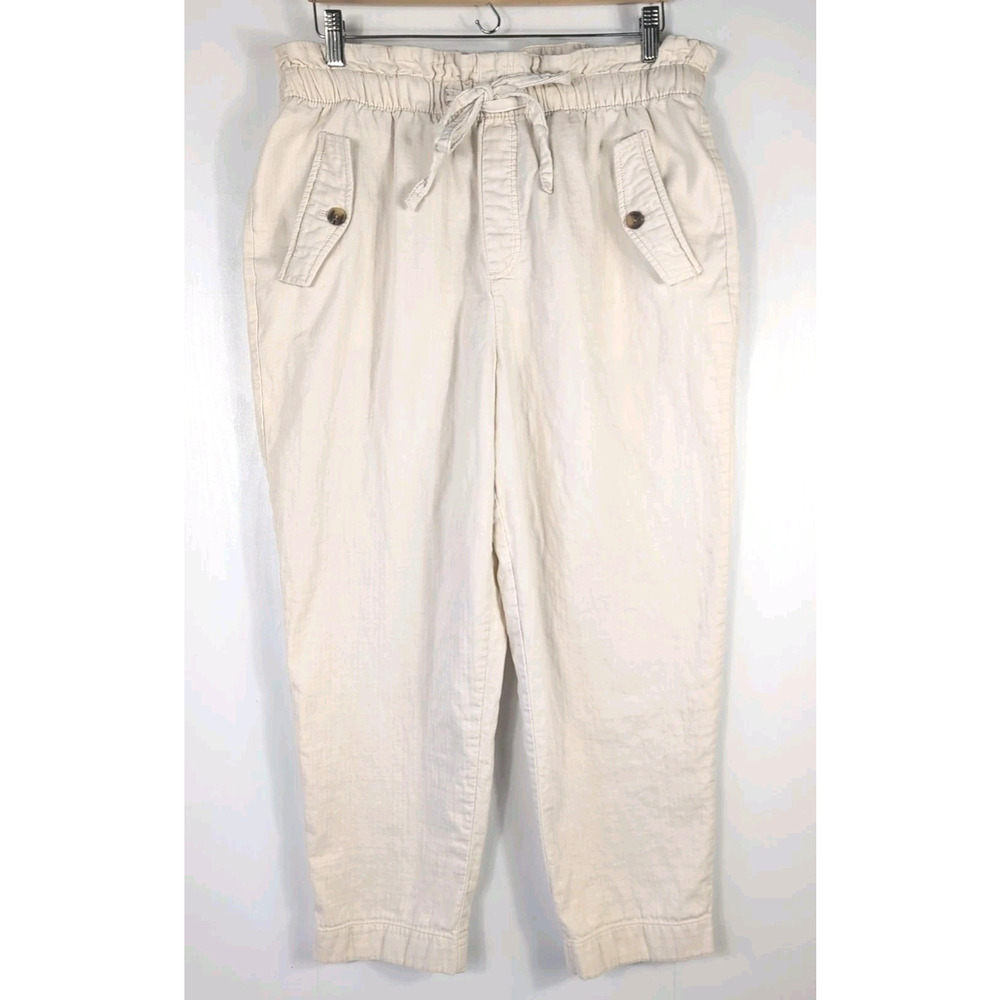 LOFT Pull On Pants Women’s Large Beige Paperbag Waist Casual Lightweight Cotton